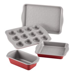 Set x 4 Moldes para hornear, acero con antiadherente. Farberware rojo